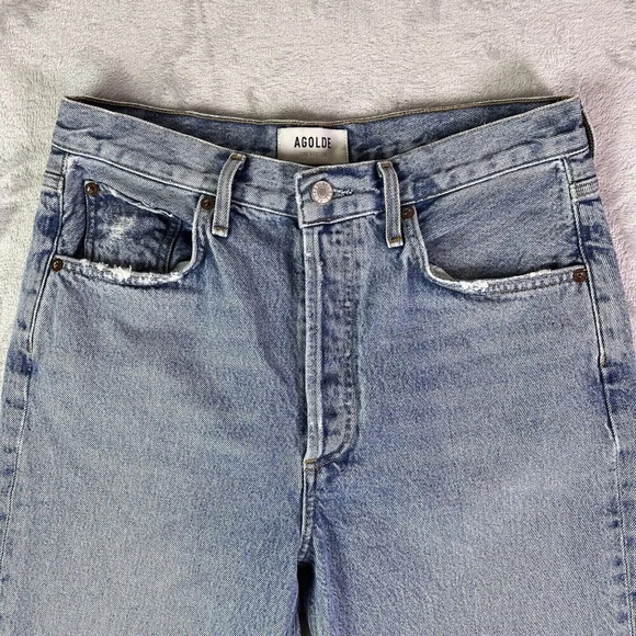 AGOLDE Straight Leg Jeans Women's 28 Distressed Hem Light Wash Chic Streetwear - Picture 2 of 16